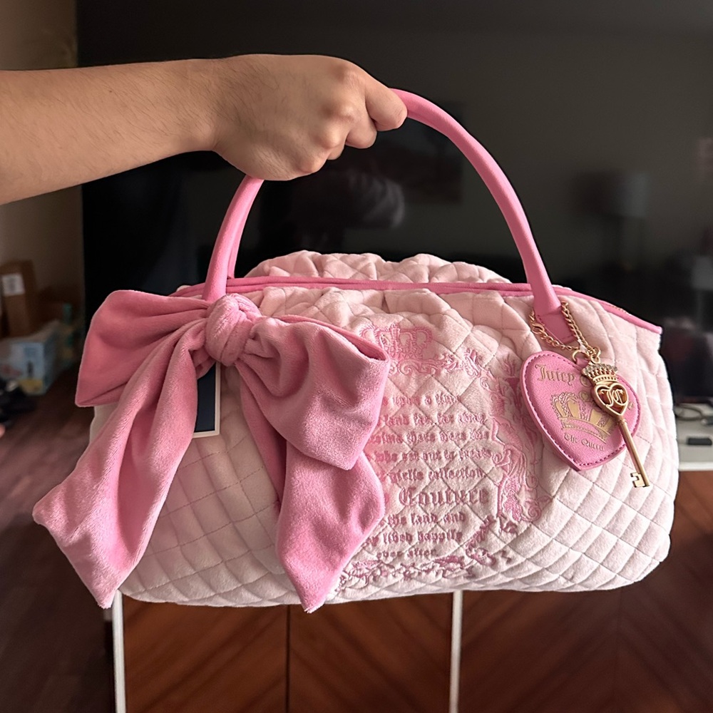 Juicy Couture Pink Quilted Satchel with Bow & Heart Charm